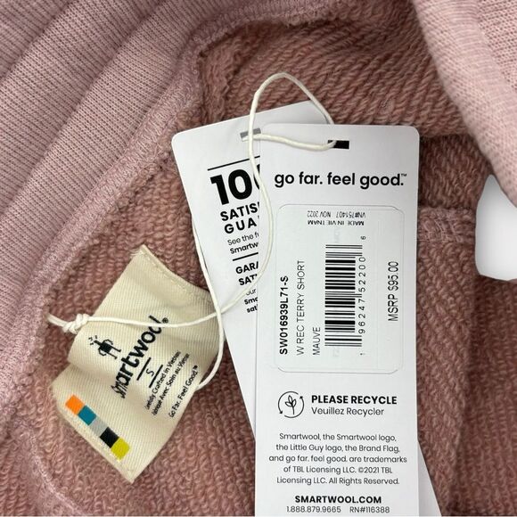 SmartWool Recycled Terry Merino Wool Blend Short in Mauve Women’s Size S NWT - Picture 7 of 7